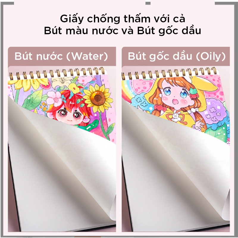 Vở vẽ A4 lò xo, sổ phác thảo, sketchbook 110gsm, 120 trang  3 màu Xanh/Hồng/Tím chống thấm mặt sau