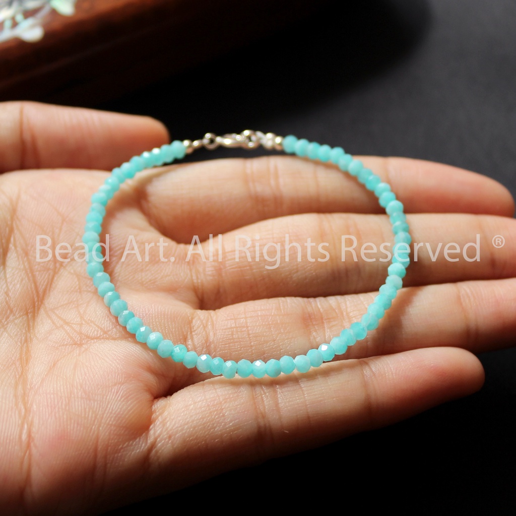 Vòng Tay 3x2MM Đá Thiên Hà  Xanh Ngọc Bạc 925, Thuỷ, Mộc, Vòng Tay Phong Thuỷ, Lắc Tay S50 - Bead Art