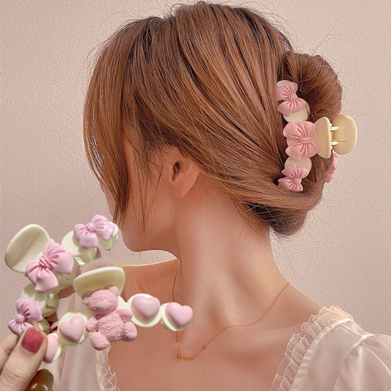 Kẹp Tóc Càng Cua / Nơ Hình Cá Mập Màu Hồng Dễ Thương Cho Nữ