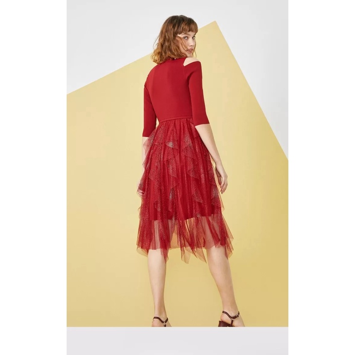 Vero Moda Đầm thun hở vai Cổ Tròn Cho Nữ  Xếp Lưới Tầng 320146513