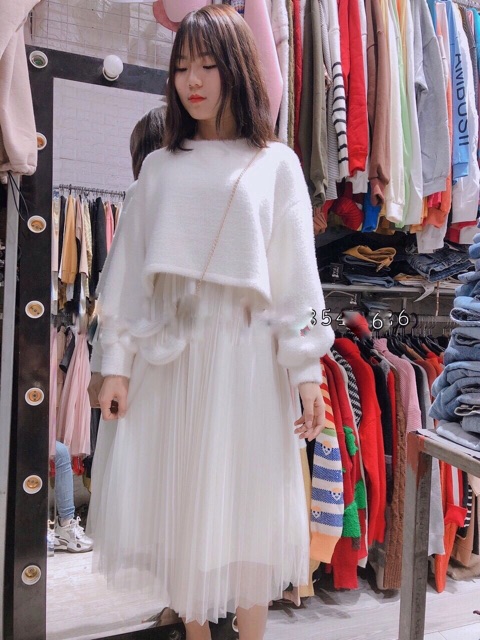 Set 3 món áo dạ kèm túi kèm váy 2 dây