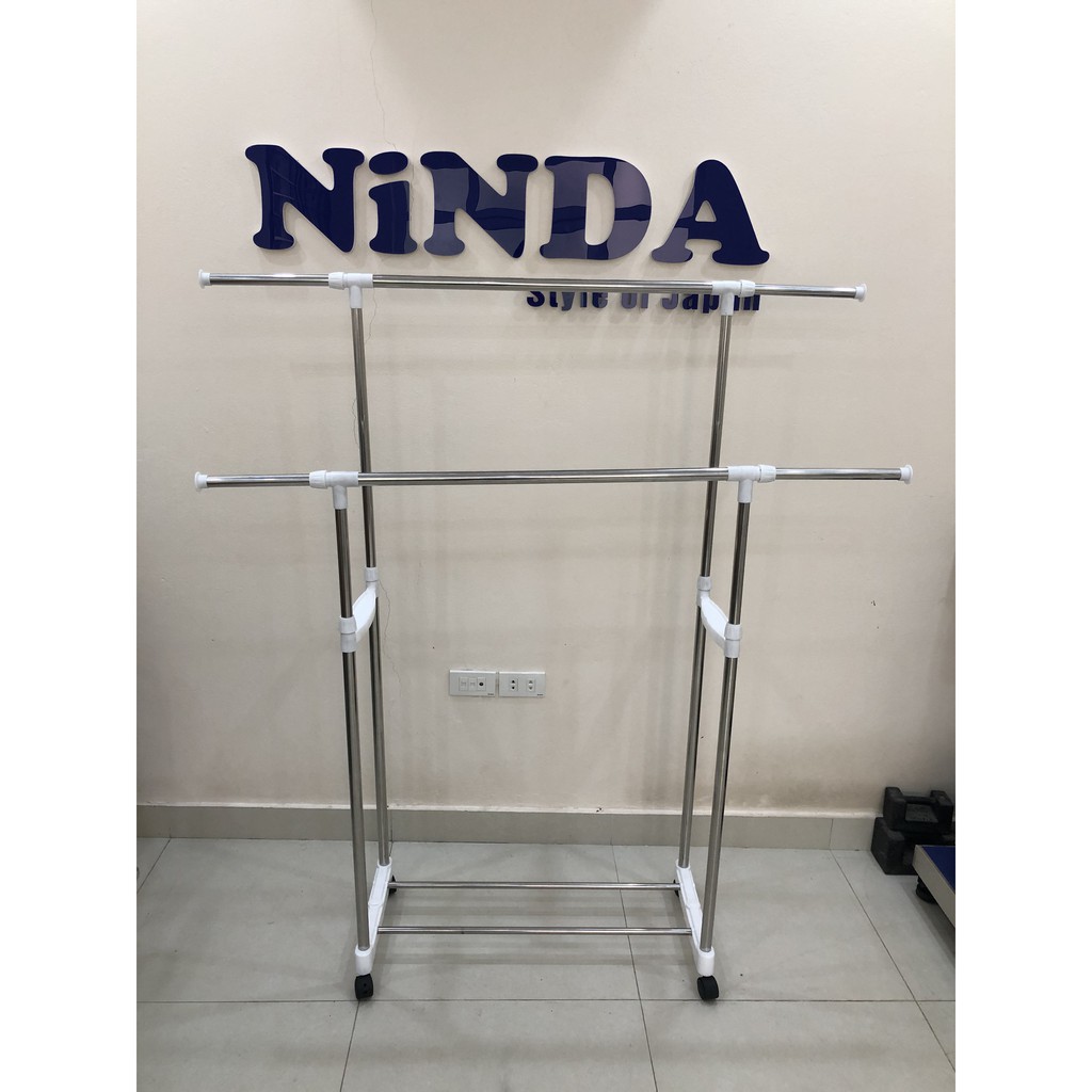 Giá phơi quần áo Inox NiNDA R217 2 tầng có bánh xe