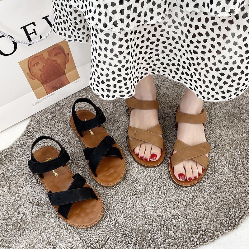 Xăng đan Đế Bằng Quai Dán Thoải Mái Thời Trang Đi Biển Dành Cho Nữ