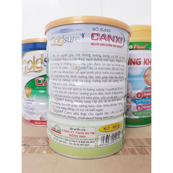 Sữa bột Goldsure canxi dinh dưỡng dành cho người loãng xương và đái tháo đường lon 900gram của công ty Đông Anh