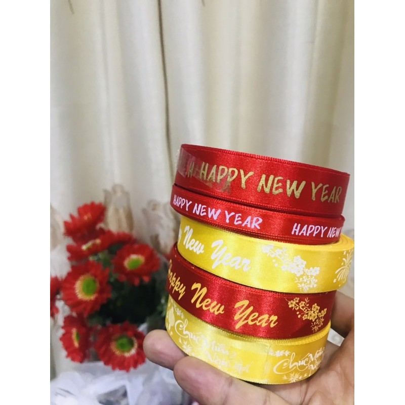 Ruy băng Chúc Mừng Năm Mới / Happy New Year màu pastel đón tết, trang trí quà tqajng, gói quà