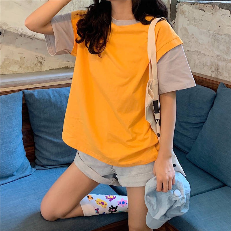 Áo thun tay ngắn cho nữ phối màu độc đáo