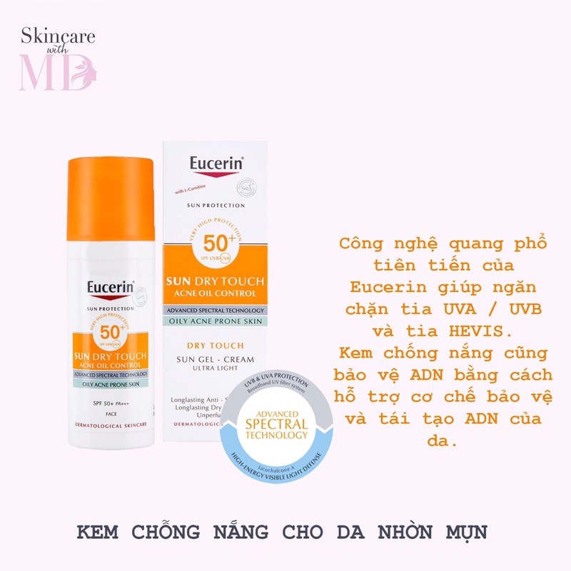 {CHÍNH HÃNG} Kem chống nắng Eucerrin cho da nhờn mụn Sun Gel Cream Oil Control SPF50+