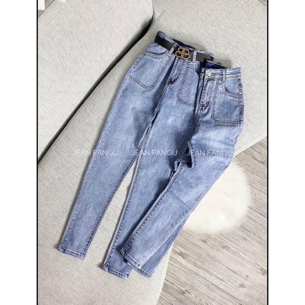 Quần jean skinny túi trước vuông phong cách Hàn Quốc , quần bò ôm giãn cạp cao hách dáng chất đẹp by Jean Fangu Cao Cấp