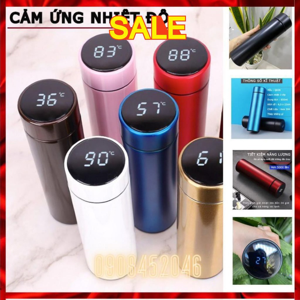 Ly giữ nhiệt inox 304, bình giữ nhiệt cảm ứng hiển thị nhiệt độ 500ml