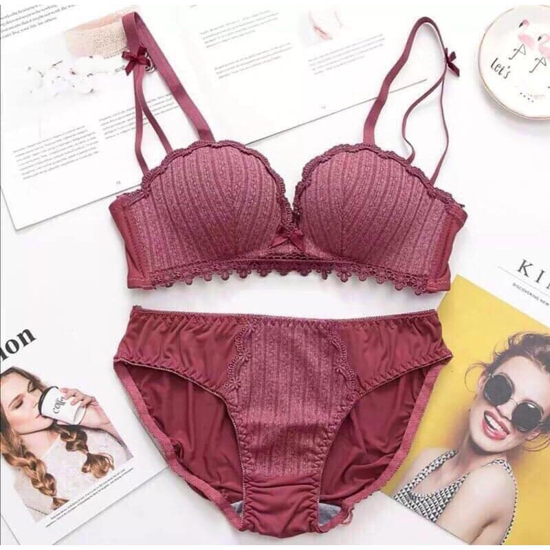 Bộ Đồ Lót Siêu Nâng Ngực, Không Gọng Phối Ren Sexy Quyến Rũ - BỘ LEN TĂM