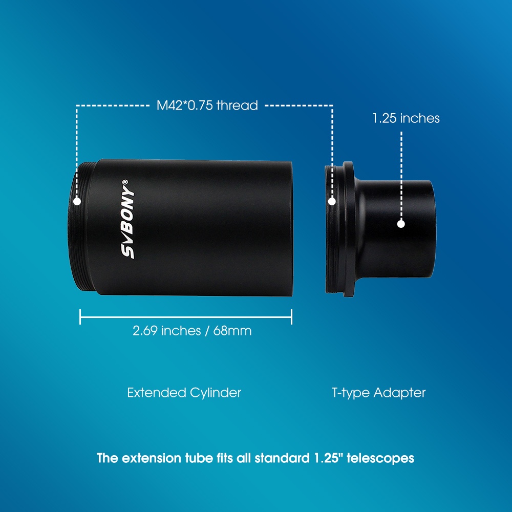 Ống kính viễn vọng nối dài SVBONY CA1 bằng kim loại 1.25 inch tương thích cho máy ảnh DSLR có thể thun gọn