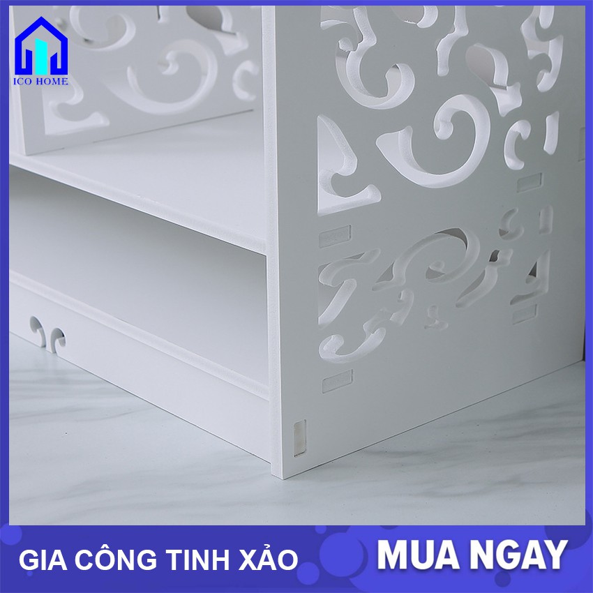 Kệ sách để bàn bằng gỗ hoa văn đẹp dễ dàng lắp ghép có nhiều ngăn, để bàn học bàn làm việc văn phòng - AMES SHOP