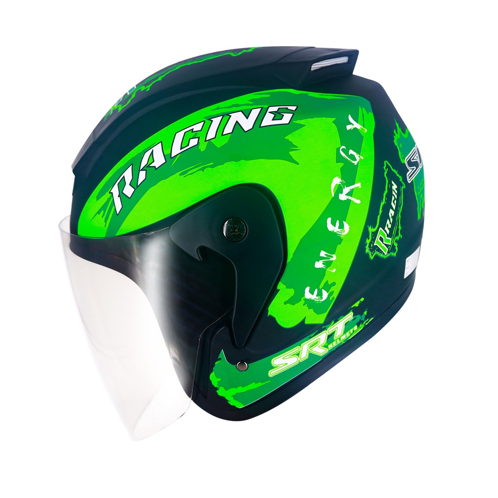 Mũ 3/4 SRT tem Racing màu xanh lá kính khói chống lóa - lót kháng khuẩn, êm ái - hạn chế mùi hôi