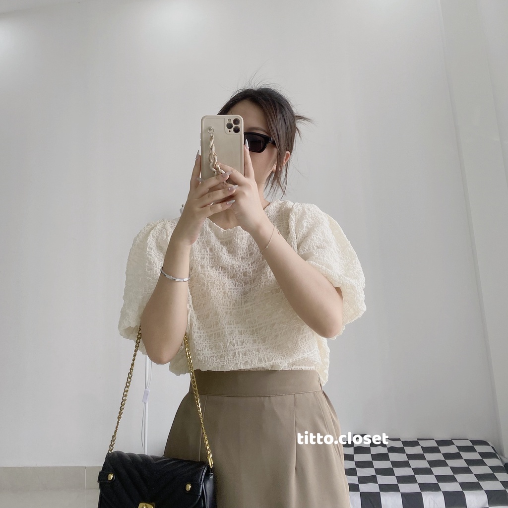 Áo Cổ Tròn Tay Bồng Nhăn Hàn Quốc - Titto Closet