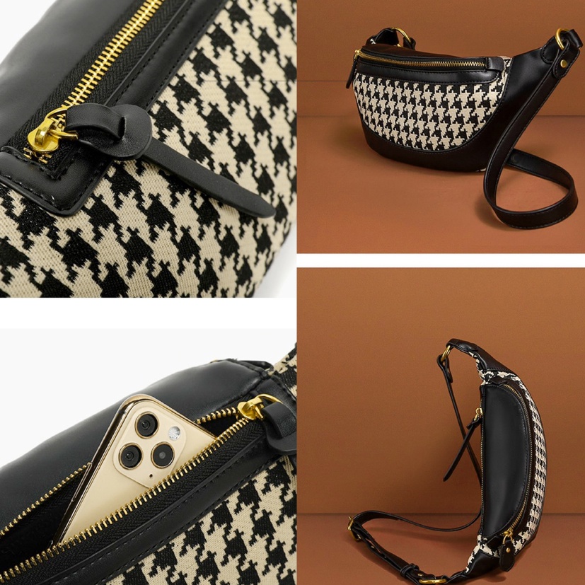 Túi xách unisex nam nữ/ 1992 s t u d i o/ FLOREN BAG/ Túi bao tử phối hoạ tiết HOUNDSTOOTH sành điệu.