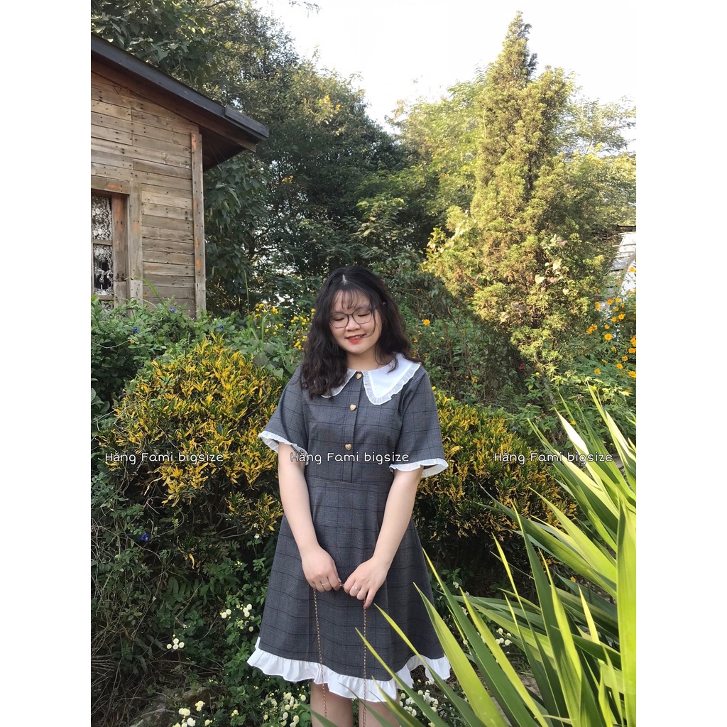 váy kẻ caro cổ sơ mi bèo bigsize (v131) hằng fami bigsize