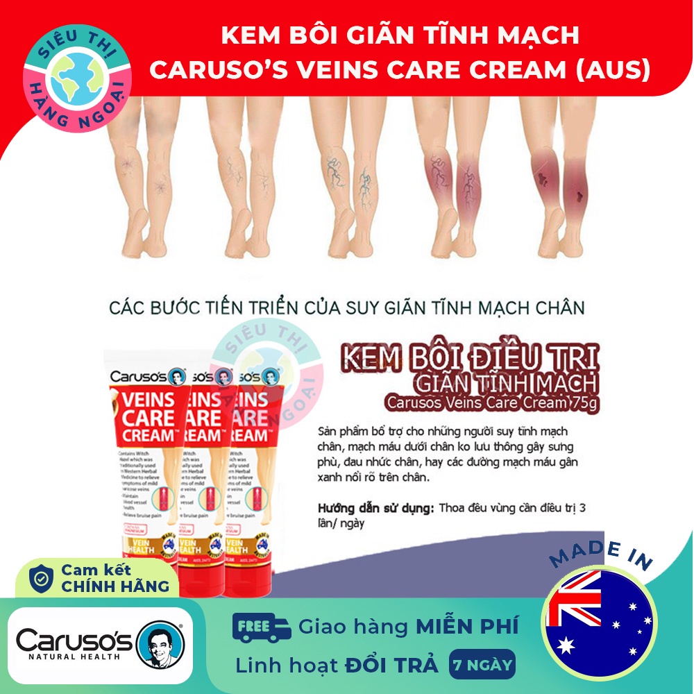 Kem bôi suy giãn tĩnh mạch Carusos Veins Care Cream 75g của Úc