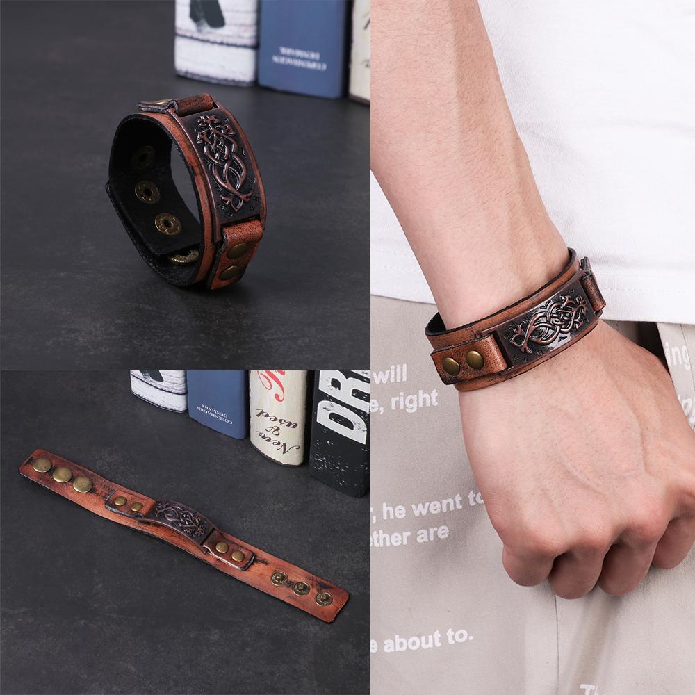 Vòng Tay Da Bản To Màu Nâu Cổ Điển