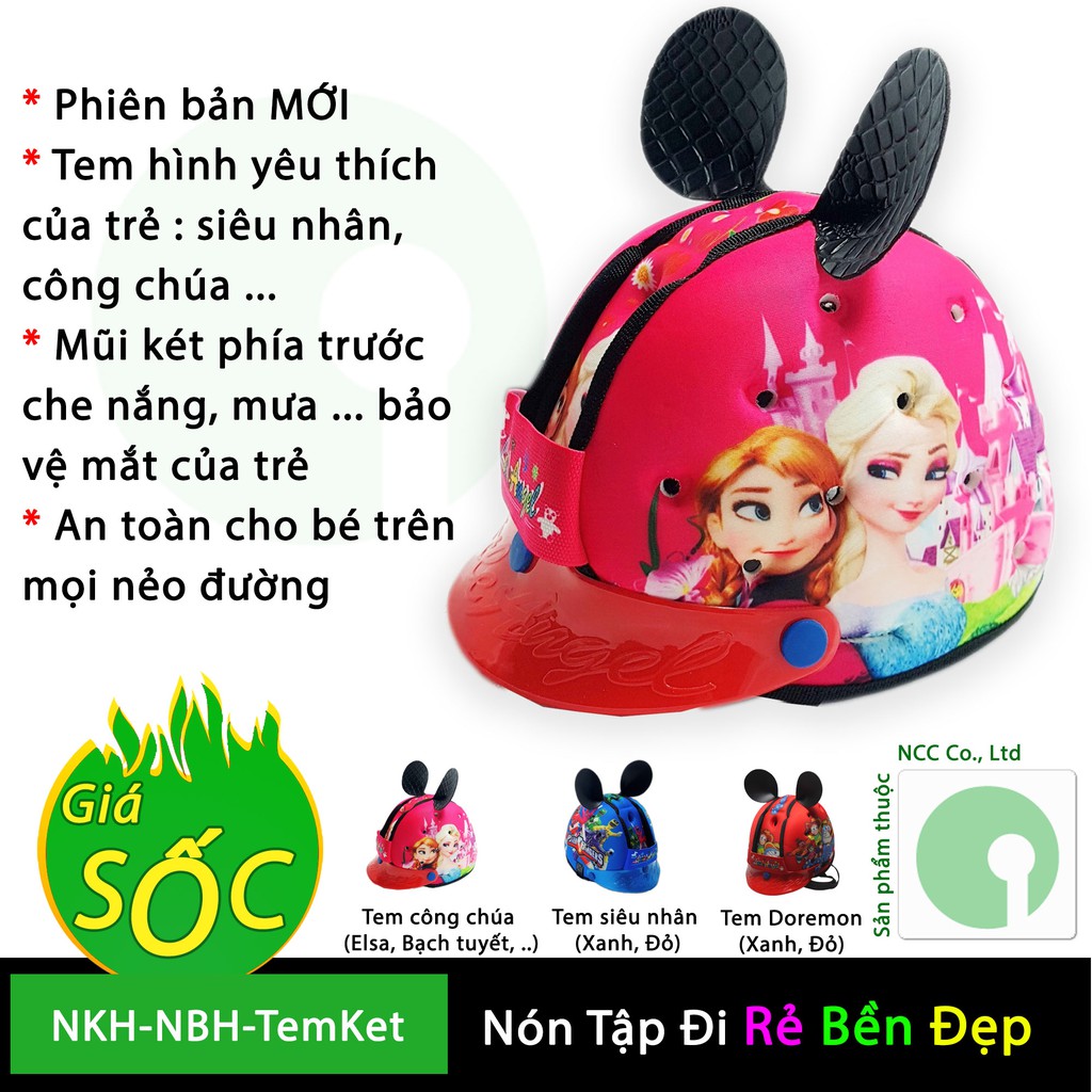 Nón Tập Đi phiên bản mới có tem công chúa Elsa, Bạch Tuyết, Babier và mũi két bảo vệ - NKH-NBH-TemKet-EL (Nhiều màu)