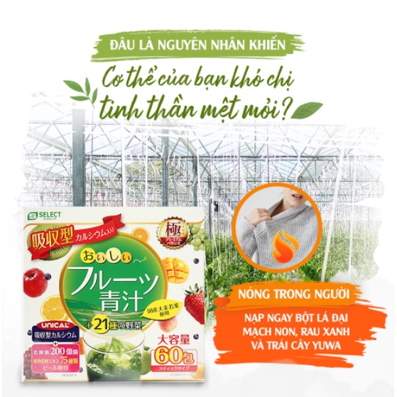 BỘT LÁ ĐẠI MẠCH NON, RAU XANH VÀ TRÁI CÂY YUWA NHẬT BẢN (HỘP 20 GÓI)