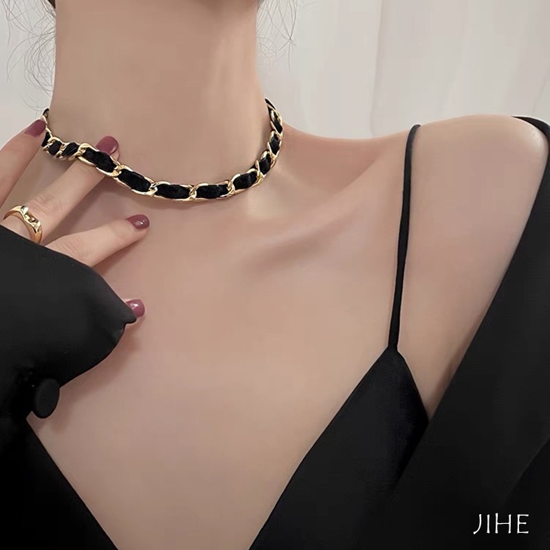 Vòng Cổ Choker Dây Da Đen Thiết Kế Tối Giản Thời Trang Cho Nữ