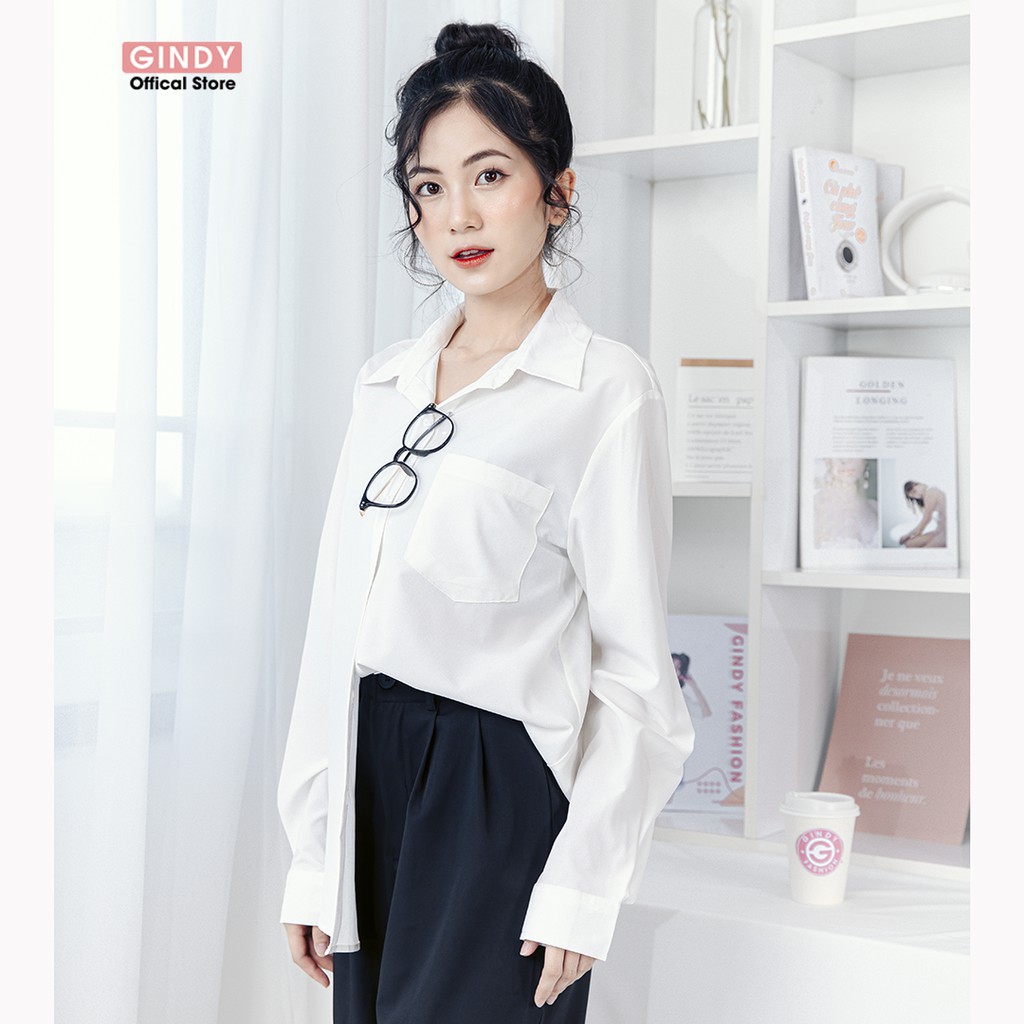 Áo sơ mi nữ GINDY dài tay basic trơn form rộng dáng suông dài kiểu Hàn Quốc thời trang xuân hè 2022 A018 | BigBuy360 - bigbuy360.vn