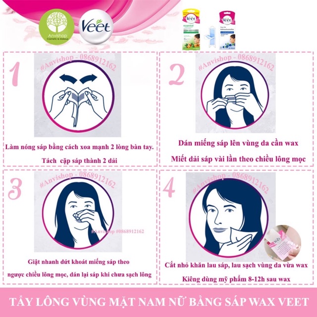 Wax ria mép Veet, Miếng wax tẩy lông mặt date 2023 ANVISHOP MM222