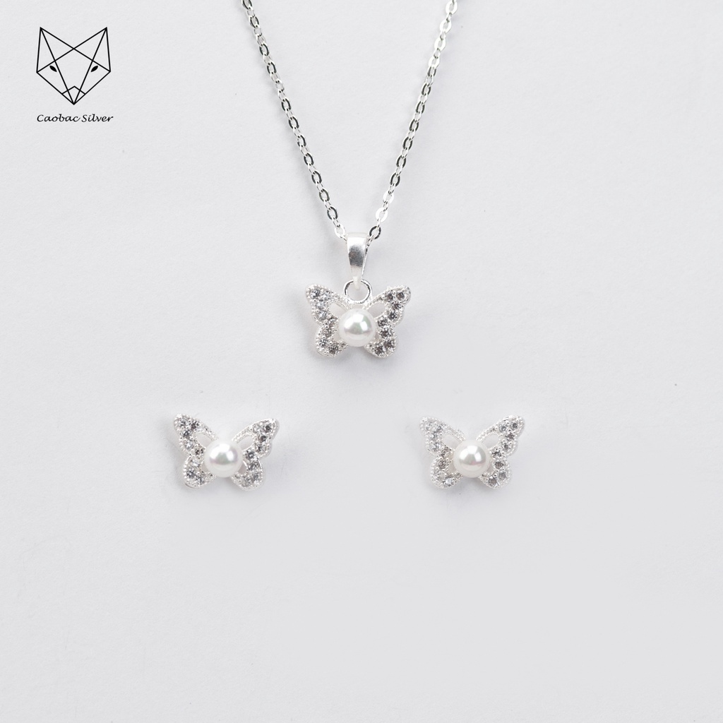 Bộ Trang Sức Bạc Ta Cao Cấp CaoBac Silver  Bướm Hạt Trai Sang Trọng, Thanh Lịch Cho Bạn Nữ