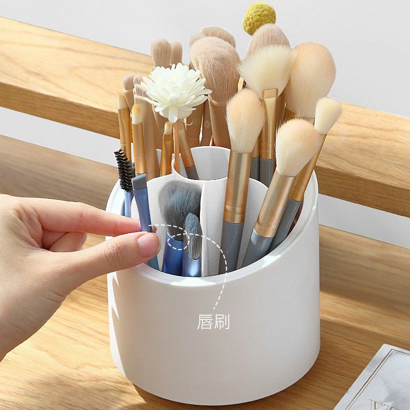 Hộp đựng cọ trang điểm có nắp, cốc đựng dụng cụ trang điểm 7 ô xoay 360 độ sang trọng, tiện ích chất liệu mica nhựa