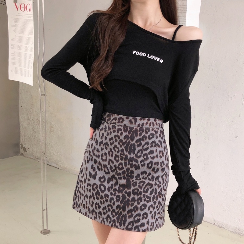 ZHELIHANGFEI Áo Thun Tay Dài + Quần Lưng Cao Kiểu Dáng Sexy Dễ Phối Đồ