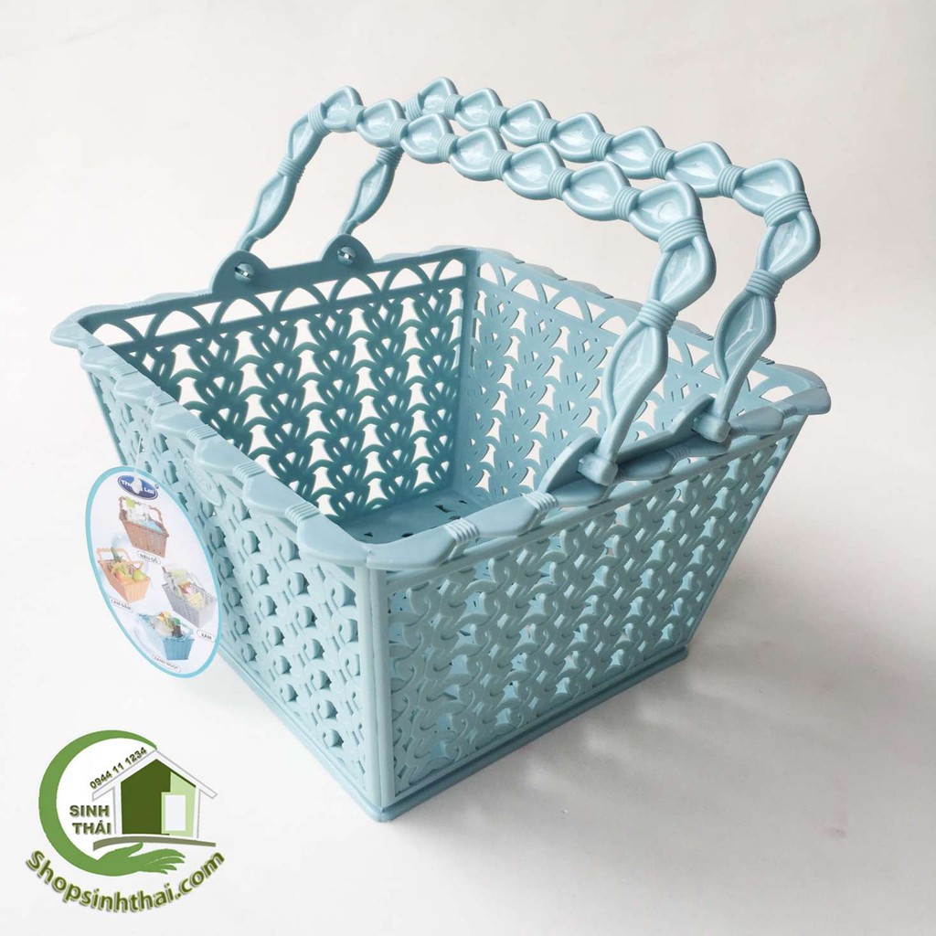 Rổ vuông hai quai xách - rổ nhựa có quai đựng hoa quả, mỹ phẩm, văn phòng phẩm 22x22x14cm - giao màu ngẫu nhiên