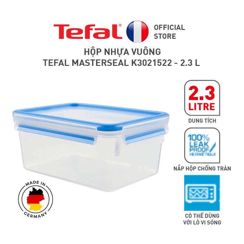 [Mã LIFETF12 giảm 10% tối đa 100K đơn 250K] Hộp nhựa vuông Tefal MasterSeal K3021522 - 2.3 L