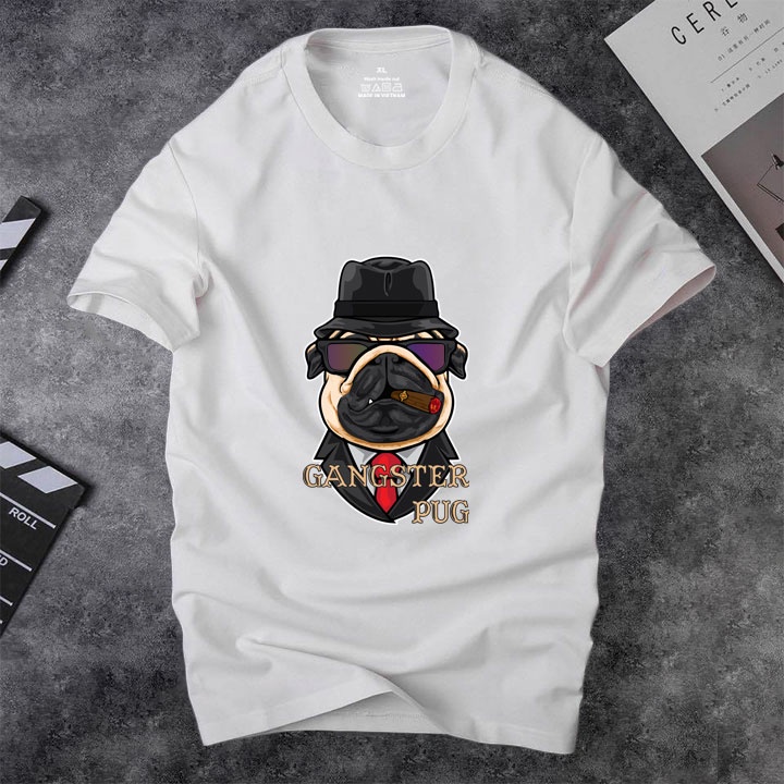 Áo thun nam cổ tròn Depstyle PT136 in hình Gangster Pug cool ngầu