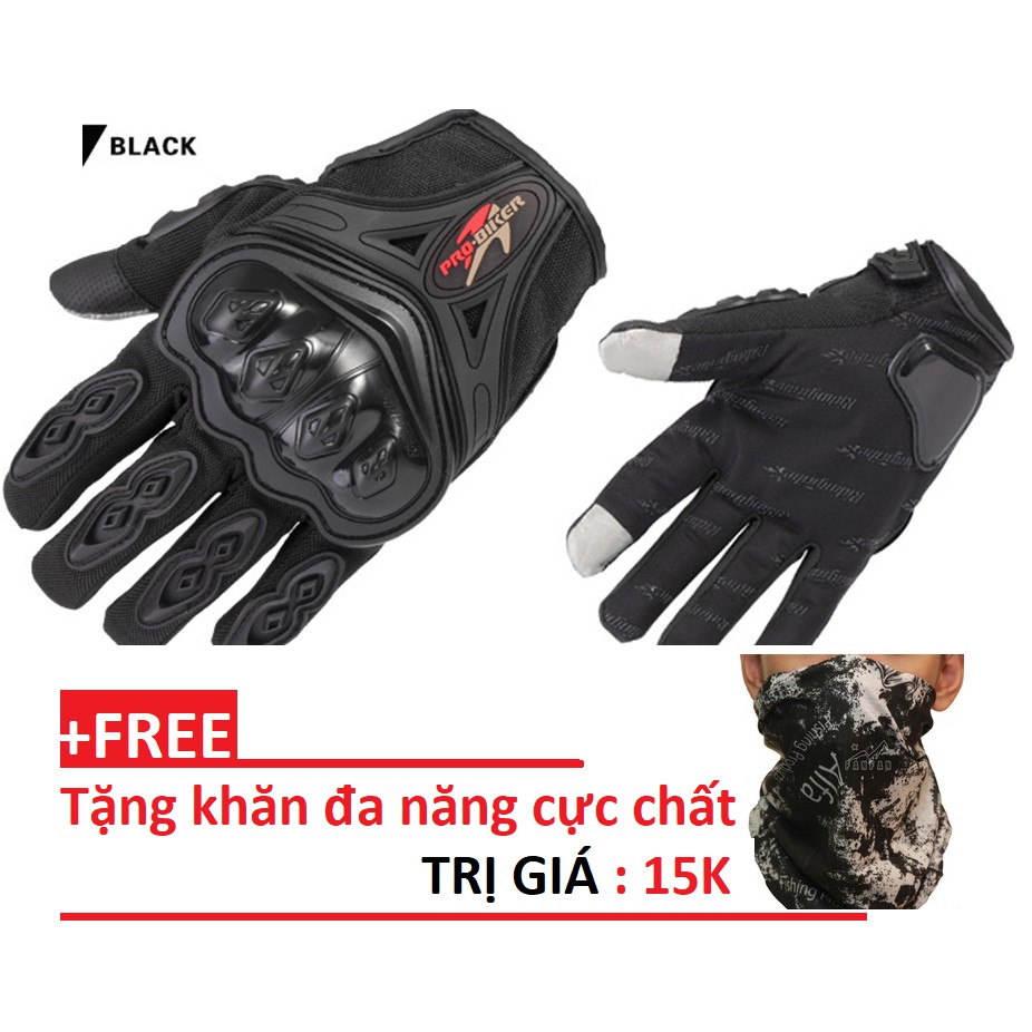 găng tay dài ngón cảm ứng điện thoại probiker + tặng kèm khăn đa năng trị giá 15k