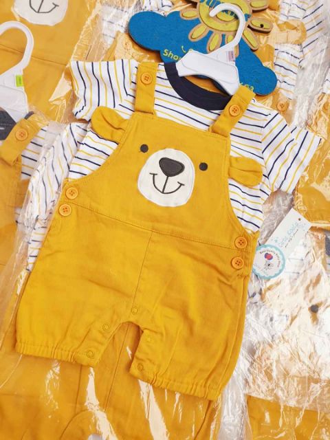 Yếm 2pcs Koala Kids gấu vàng và áo kẻ