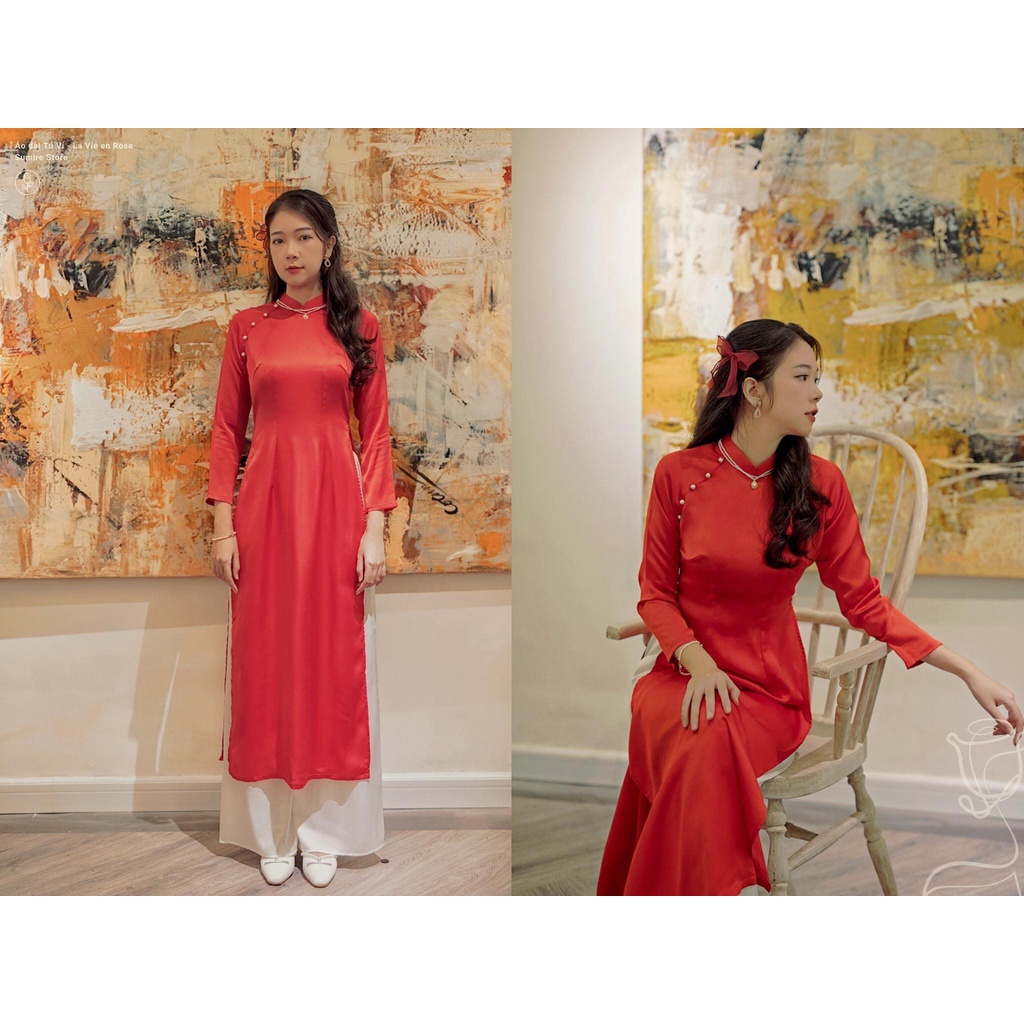 Áo dài lụa tây thi đính trai cao câp