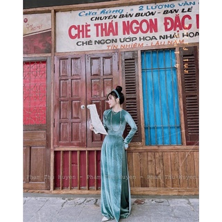 Bst áo dài nhung cổ tròn nhiều màu , áo dài nhung