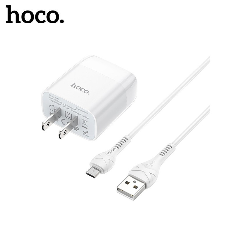 Bộ sạc nhanh 2.4A Hoco C73 chân dẹt 2 cổng Usb kèm dây sạc Micro dài 1M cho Android