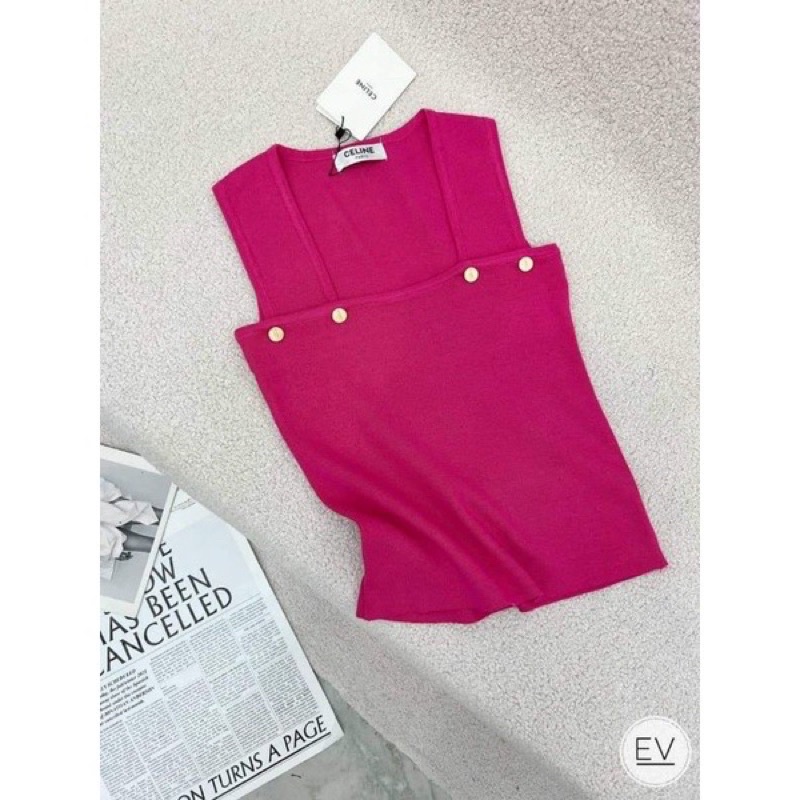 ÁO LEN CỔ VUÔNG ĐÍNH KHUY HÀNG QCL1, ÁO BA LỖ LEN ÔM TÔN DÁNG MS17662