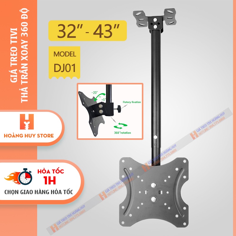 Giá Treo Tivi Thả Trần DJ01 / RM501 Xoay 360 Độ 24 - 43 Inch - Giá Treo Tivi Ngược Trần Hàng Nhập Khẩu