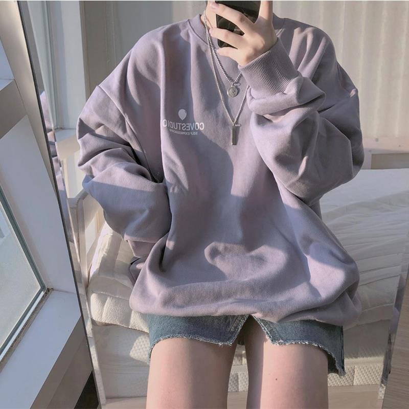 Áo hoodie nữ form rộng dài tím đen trắng vải nỉ chất đẹp hàng quảng châu BST áo thu đông unisex Ulzzang 2020