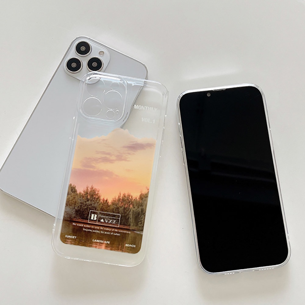 Compatible for Casing Iphone 12 13 Pro Max 11 XR X Xs Max 8 7 Plus SE 2022 2020 Soft TPU Transparent  Landscape Painted  Phone Cases Protective Shockproof Silicon Sapce Covers