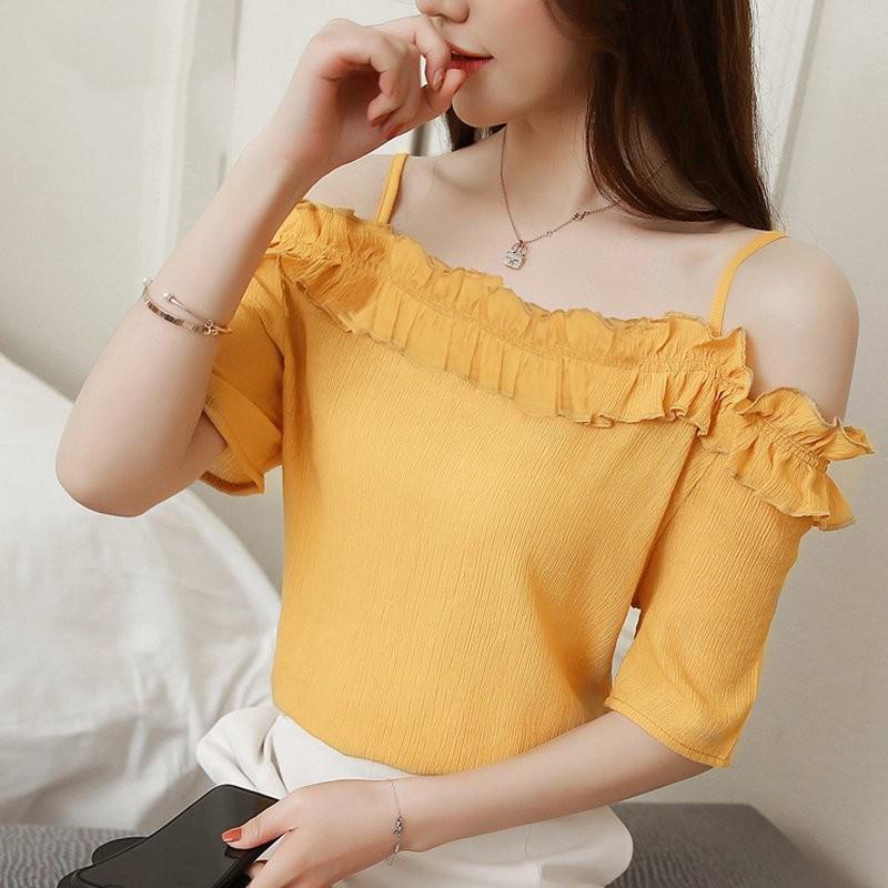 Áo kiểu chiffon 2 dây rớt vai phong cách Hàn Quốc cho nữ