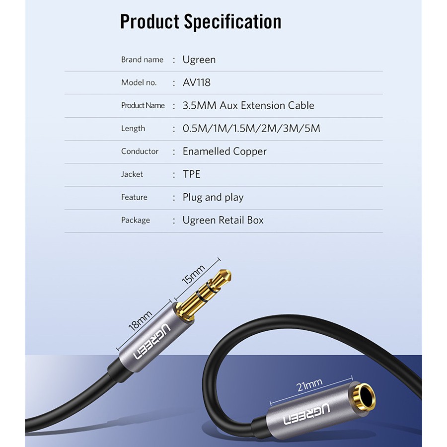 Dây cáp âm thanh nối dài giắc 3.5mm cho loa nghe nhạc/điện thoại/máy tính