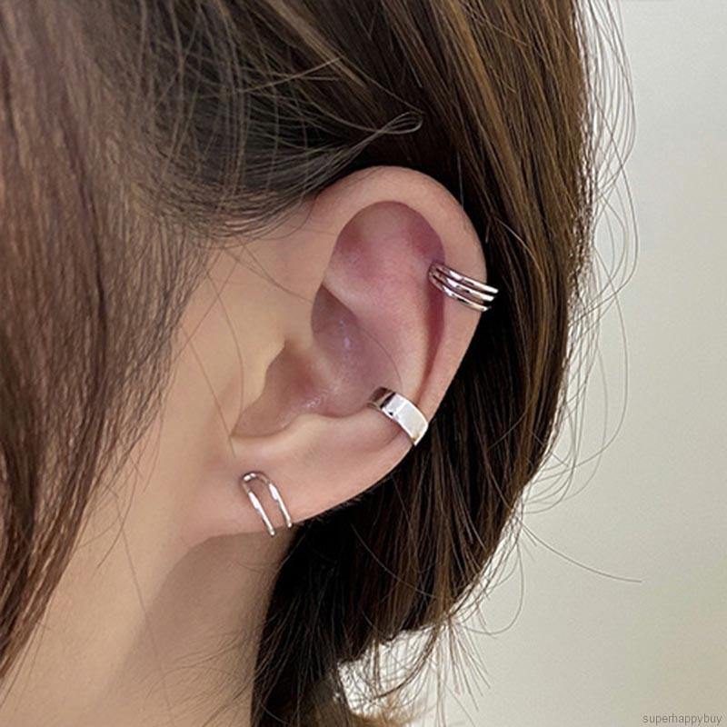 Bộ 3 khuyên tai dạng kẹp phong cách Hàn Quốc mới thời trang