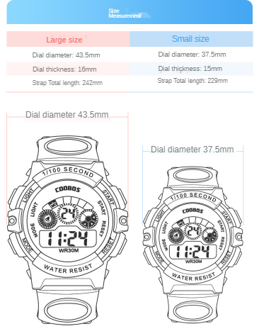 Đồng Hồ Led Điện Tử COOBOS Đa Năng Có Đèn Chống Nước Chính Hãng Cho Bé