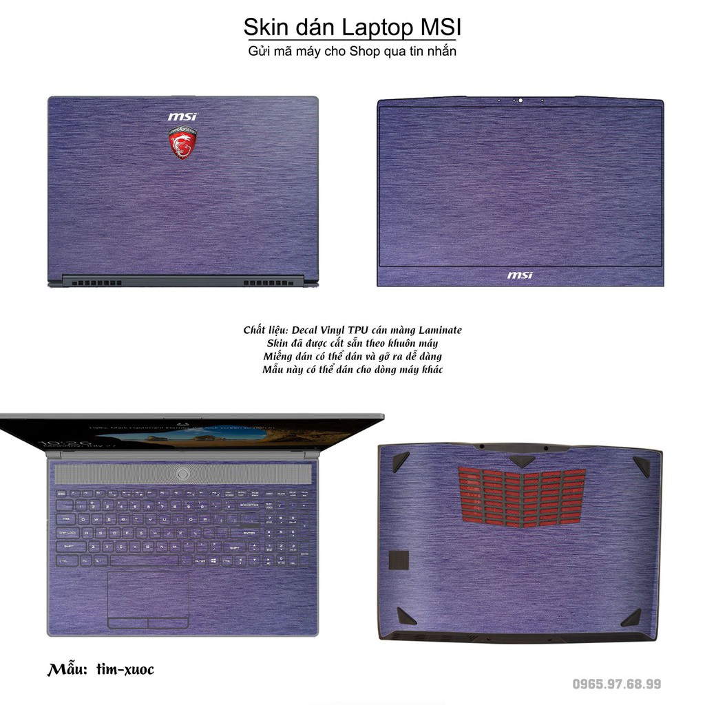 Skin dán Laptop MSI màu tím xước (inbox mã máy cho Shop)