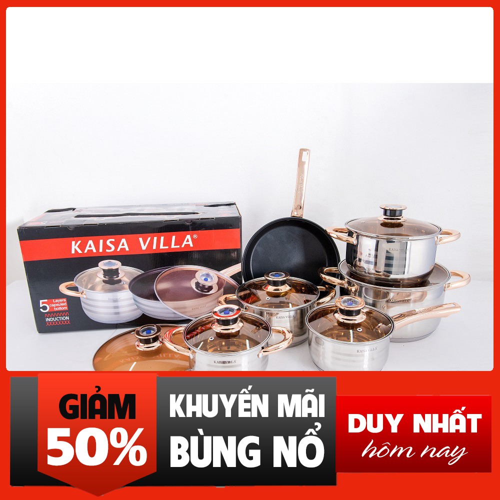 [BH 5 Năm] Bộ Nồi Đức KAISA VILLA 6 món 12 chi tiết, Dùng Cho Mọi Loại Bếp Điện, Bếp Từ, Bếp Ga Chống Gỉ, Chống Xước