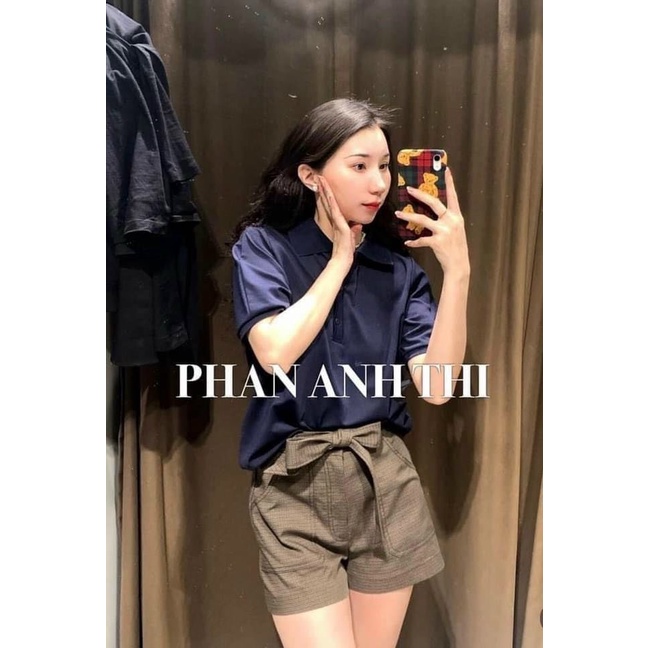 Áo thun polo nữ tay phồng - Casperstore - Áo thun nữ cổ bẻ, màu xanh than trơn SIÊU HOT
