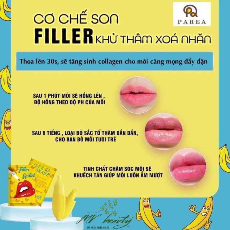 Son dưỡng khỏi thâm Filler Lipstick chuối, tặng son kem lì Parea  - MY VANS BEAUTY